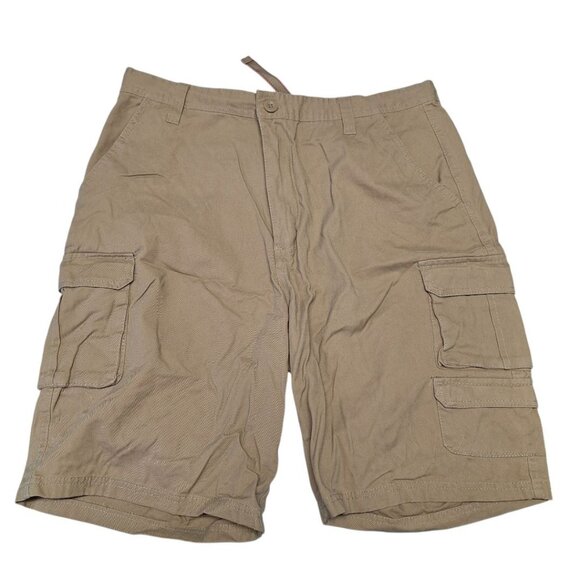 Rugged Wear Mens Cargo Shorts Khaki Drawstring Waistline‎ Pockets Size 36 - Picture 1 of 7